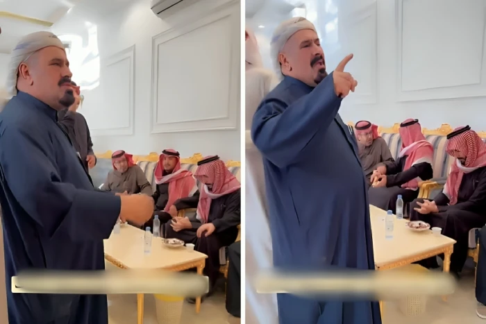 فيديو صادم لما فعله والد دخيل القحطاني مع أبو حصة في عزاء ولده 