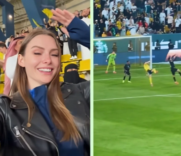 مشجعة نصراوية تنشر فيديو من الملعب للدون رونالدو